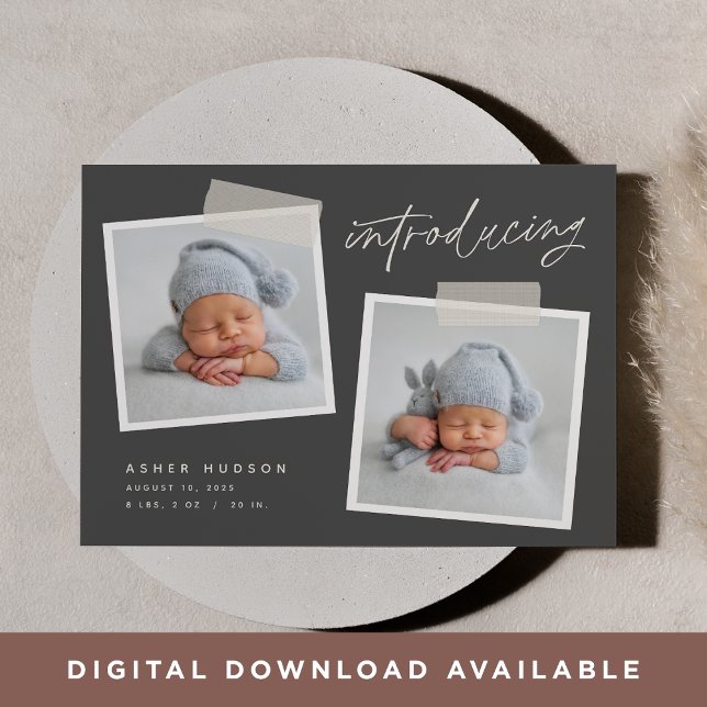 Snapshot | Modern Casual Two Photo Birth Announcement (Creator Uploaded)