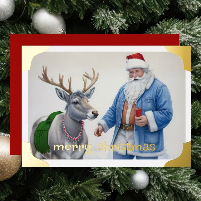 Snapshot of Santa and Reindeer Foil Holiday Card (Creator Uploaded)