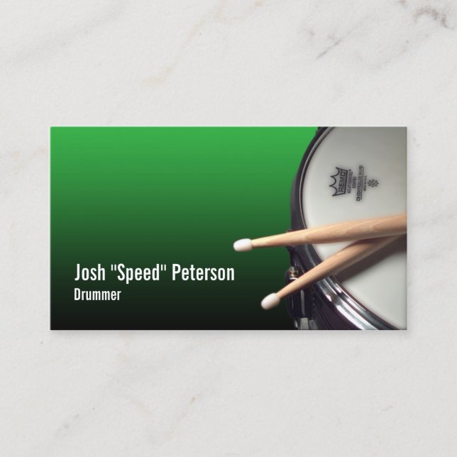 Snare Drum Green Drummer Musician Business Card (Front)