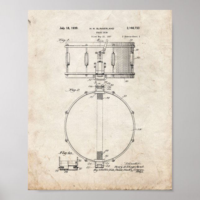 Snare Drum Patent - Old Look Poster (Front)