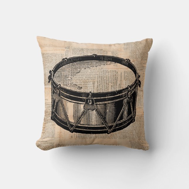 Snare Drum with Newspaper Background Music Art Cushion (Front)