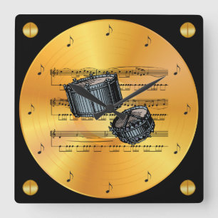 Snare Drums ~ Sheet Music ~ Gold Record ~ Square Wall Clock