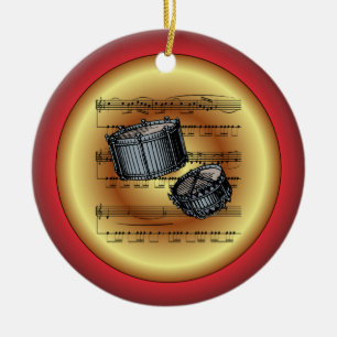Snare Drums~Sheet Music~Red/Green/Gold~Christmas~ Ceramic Ornament