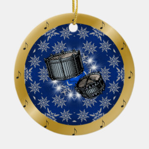 Snare Drums ~ Silver ~ Blue ~ Gold ~ Christmas ~ Ceramic Ornament