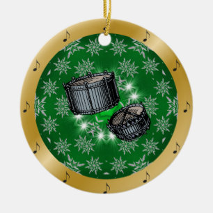 Snare Drums ~ Silver ~ Green ~ Gold ~ Christmas ~ Ceramic Ornament