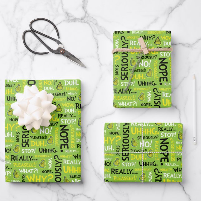 Snarky Grinch | Grinch Snarky Phrase Pattern Wrapping Paper Sheet (Front)