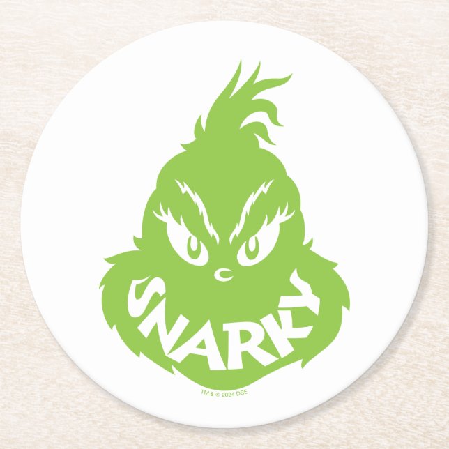 Snarky Grinch | The Grinch Face Round Paper Coaster (Front)