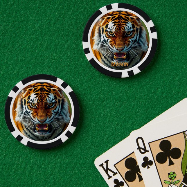 Snarling Angry Tiger Personalise Name Poker Chips (Creator Uploaded)