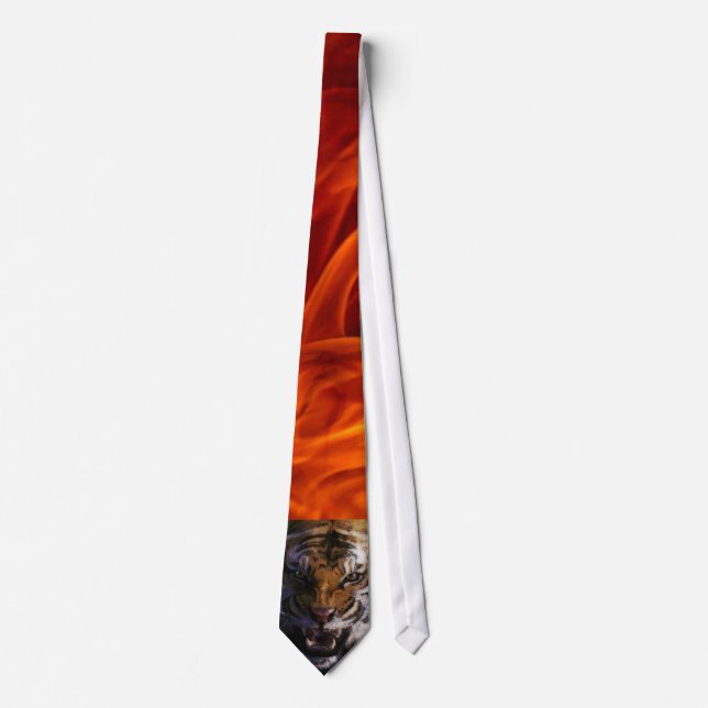 Snarling Bengal Tiger & Fire Fine Art Wildlife Tie (Front)