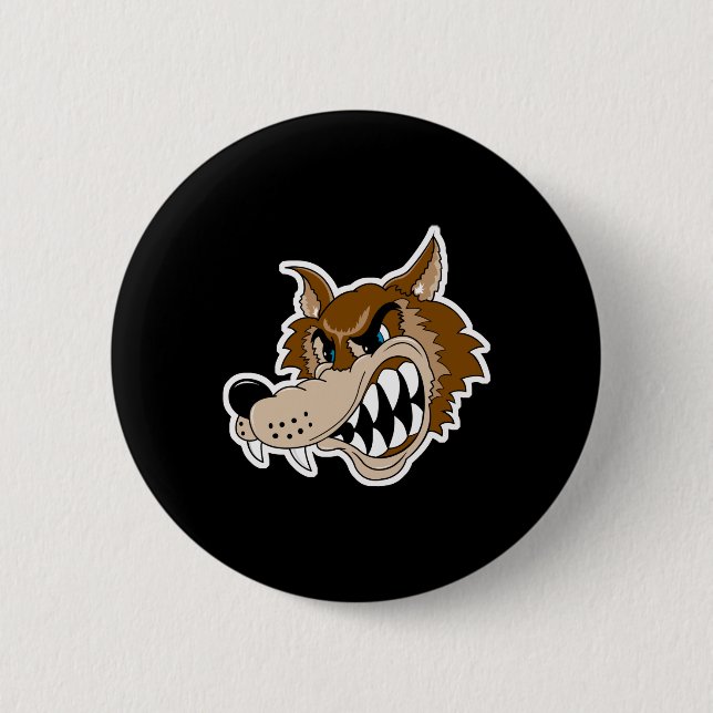 snarling brown wolf face 6 cm round badge (Front)