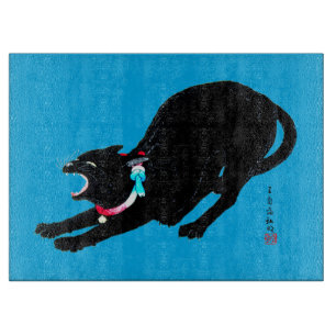 Snarling Hissing Black Japanese Cat Cutting Board