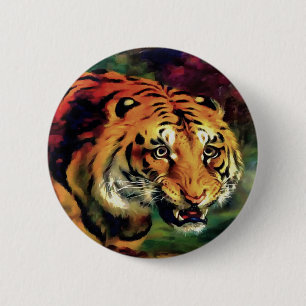 Snarling Tiger Artistic Portrait 6 Cm Round Badge