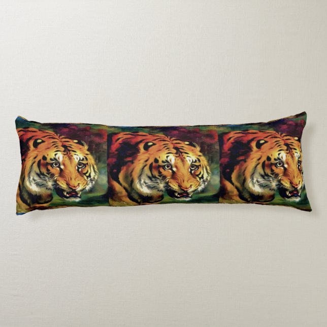 Snarling Tiger Artistic Portrait Body Cushion (Back)