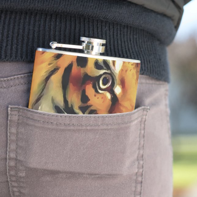 Snarling Tiger Artistic Portrait Hip Flask (In Situ)