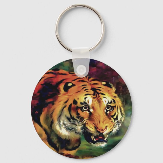 Snarling Tiger Artistic Portrait Key Ring (Front)