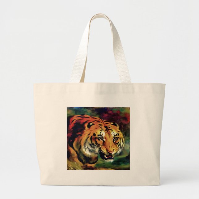 Snarling Tiger Artistic Portrait Large Tote Bag (Front)
