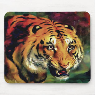 Snarling Tiger Artistic Portrait Mouse Pad