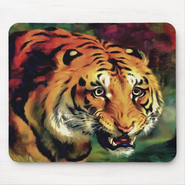 Snarling Tiger Artistic Portrait Mouse Pad (Front)
