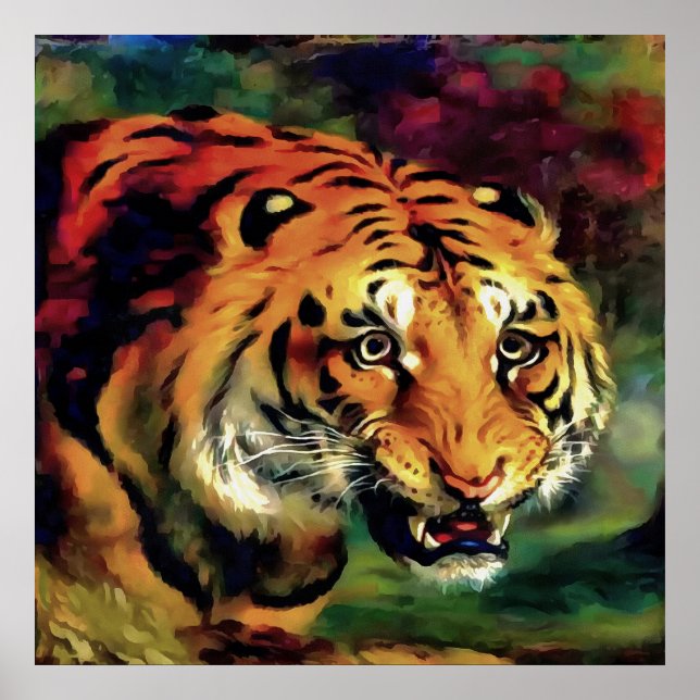 Snarling Tiger Artistic Portrait Poster (Front)