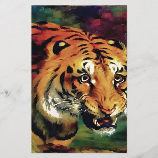 Snarling Tiger Artistic Portrait Stationery (Front)