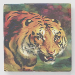 Snarling Tiger Artistic Portrait Stone Coaster