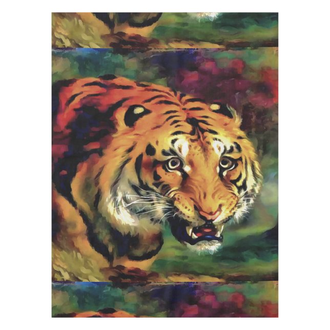 Snarling Tiger Artistic Portrait Tablecloth (Front)
