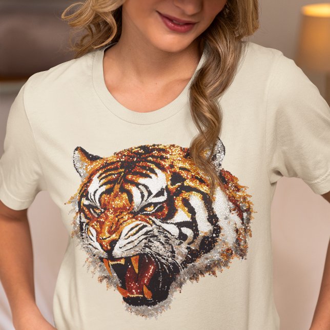 Snarling Tiger Portrait Faux Sequin look  T-Shirt (Creator Uploaded)
