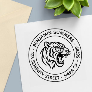 Snarling Tiger Profile Round Address Self-inking Stamp