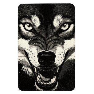 Snarling Wolf 50s Black White Graphics Style  Magnet