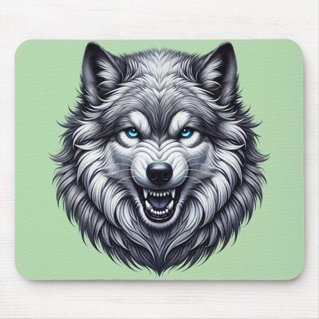 Snarling Wolf head Mouse Pad (Front)