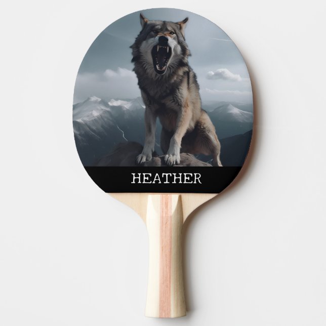 Snarling Wolf Monogram Woodland Ping Pong Paddle (Front)
