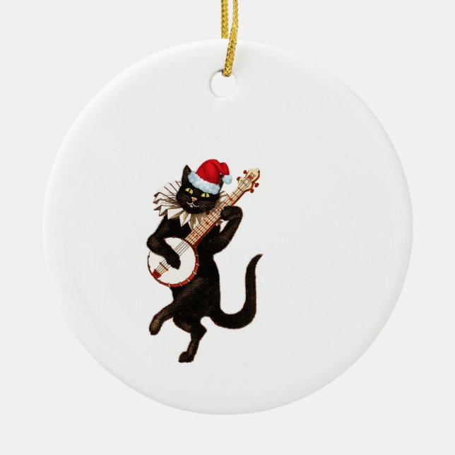 Snata Cat Ceramic Ornament (Front)