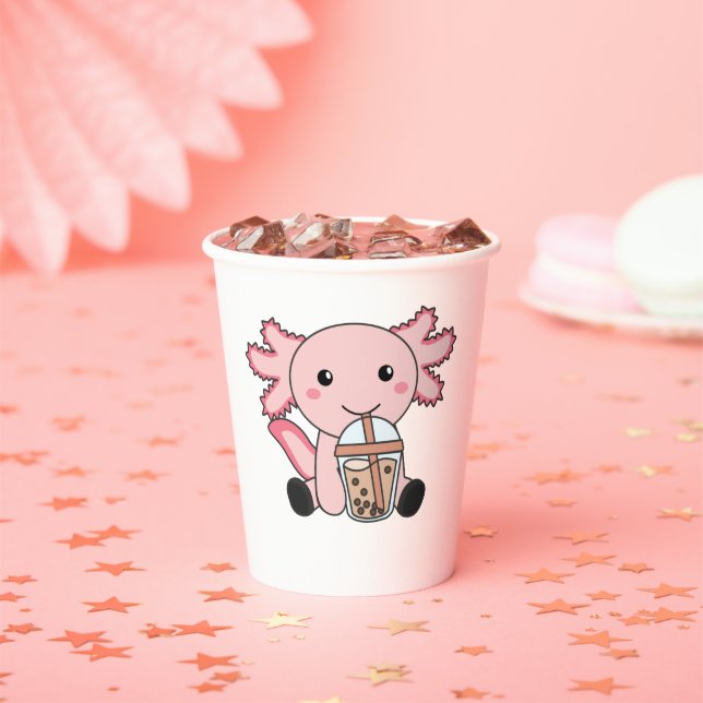 Snaxolotl Axolotl Bubble Tea Lovers Sweet Animals  Paper Cups (Insitu)