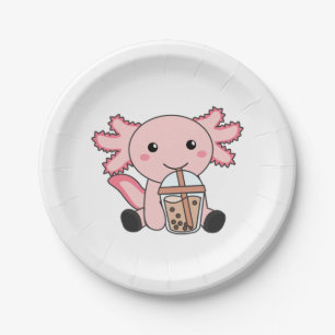 Snaxolotl Axolotl Bubble Tea Lovers Sweet Animals  Paper Plate