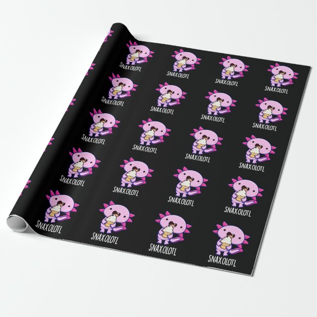 Snaxolotl Funny Axolotl Pun Dark BG Wrapping Paper (Unrolled)