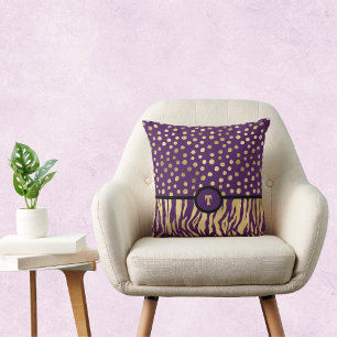Snazzy Animal Print Inspired Purple Gold and Black Cushion