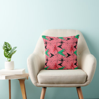 Snazzy Atomic Arrows and Starbursts Aqua Orange Cushion