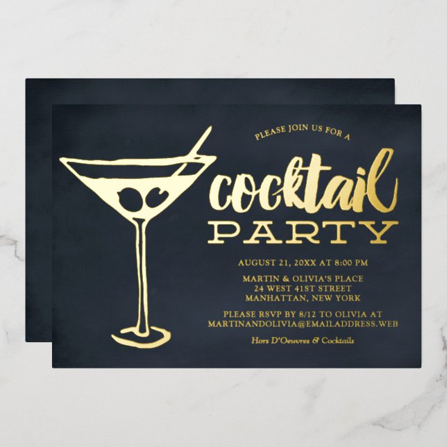 Snazzy Blue Martini Glass Cocktail Party  (Front/Back)