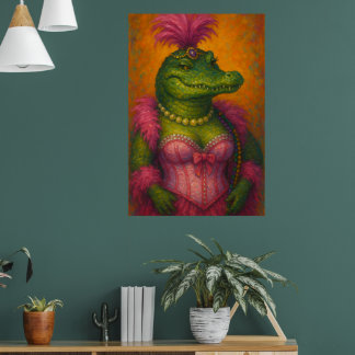 Snazzy Female Crocodile Portrait Mardi Gras Poster