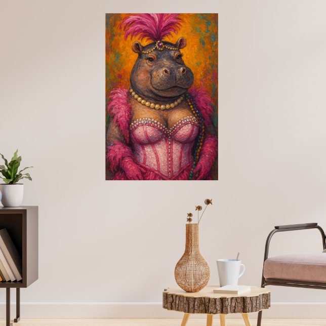 Snazzy Female Hippo Portrait Mardi Gras Poster (Living Room 3)