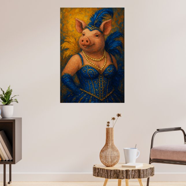 Snazzy Female Pig Portrait Mardi Gras Poster (Living Room 3)