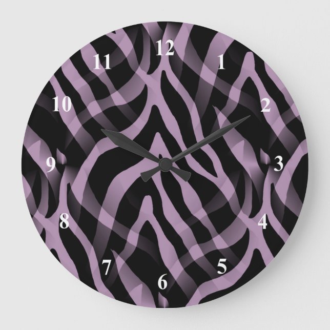Snazzy Lavender Purple Zebra Stripes Print Large Clock (Front)