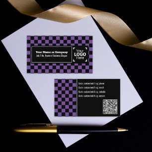 Snazzy Purple / Black Chequered Own Text, QR, Logo Business Card