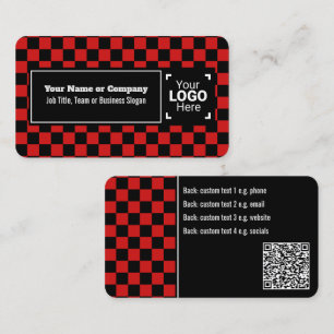 Snazzy Red / Black Chequered Own Text, QR, Logo Business Card