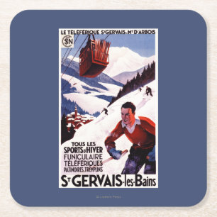 SNCF Railway Cable Car Promo Poster Square Paper Coaster