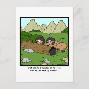 Sneak up unheard: Lion Cartoon Postcard