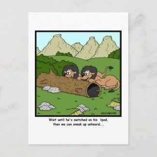 Sneak up unheard: Lion Cartoon Postcard