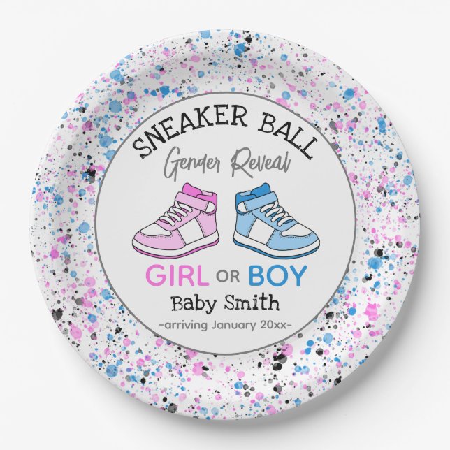 Sneaker Ball Gender Reveal Paper Plates (Front)