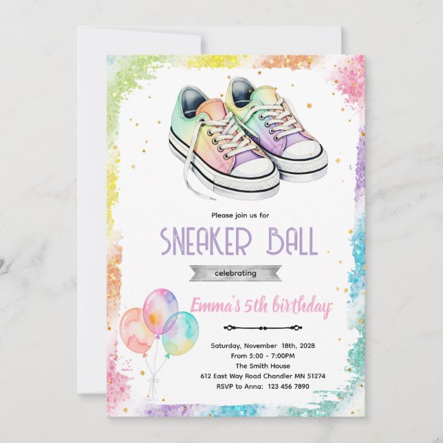 Sneaker ball girl party invite (Front)