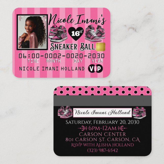 Sneaker Ball PINK Credit Card Photo Invitations (Front/Back)